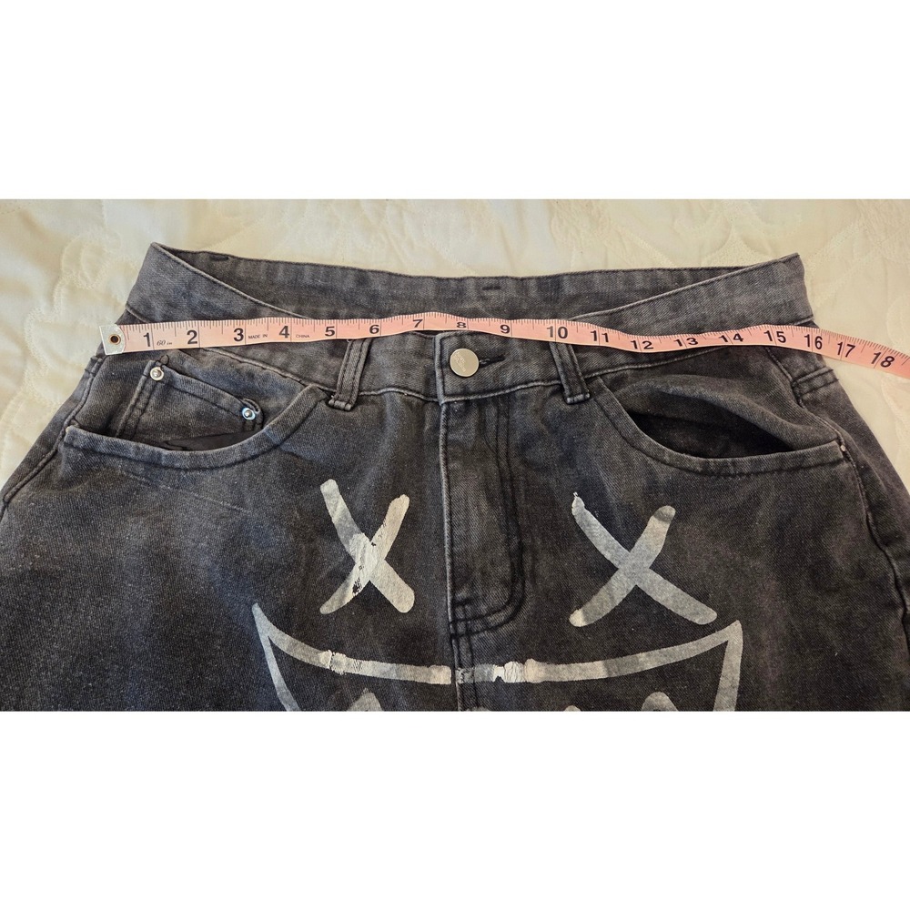 Unbranded Streetwear Graphic Jeans Straight‎ Leg Washed Black Graffiti Waist 32 - Picture 9 of 9